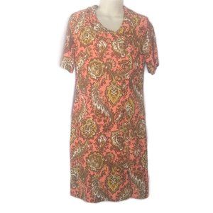 Vintage 1950's Mynette Coral Brown Paisley Button Dress